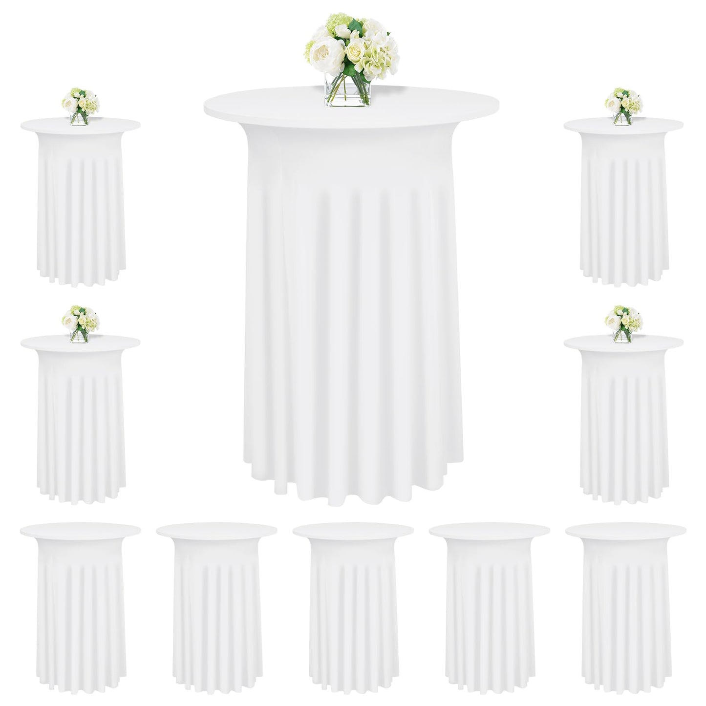 YJYQHYX 6 Packs Round Cocktail Table Skirt 24"x 43" Spandex Stretch Cocktail Table Cloths with Wavy Skirt, Spandex Fitted High Top Table Covers for Wedding Party Birthday Banquet Table (White)