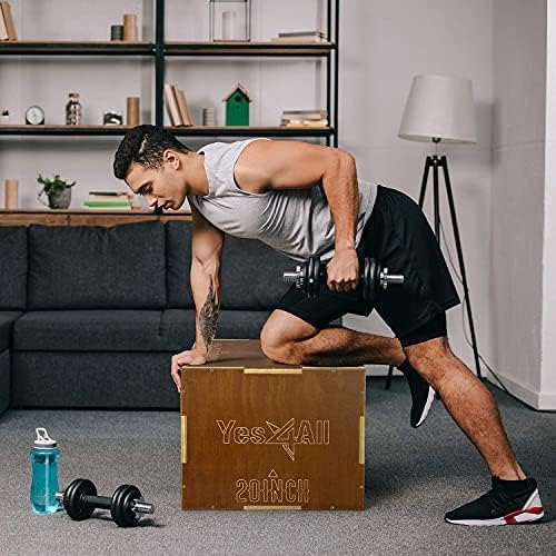 Yes4All Plyo Box, 3-in-1 Wooden Box Jumps for Home Gym (12/14/16?¯in), 450 lbs Boxes Step Up with Smooth Edges & Wide Built-in Handles for Jumping, Strength Training, Lunges, Squats, Dips