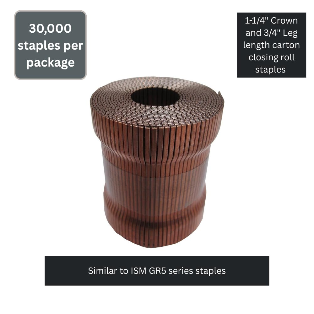Klinch-Pak K-GR5-3/4 Roll Carton Closing Roll Staple with 1-1/4" Crown by 3/4" Length, 30,000 Per Package, Similar to ISM GR5 Series Staples, for Carton Closing, Box stapling, Corrugated Boxes
