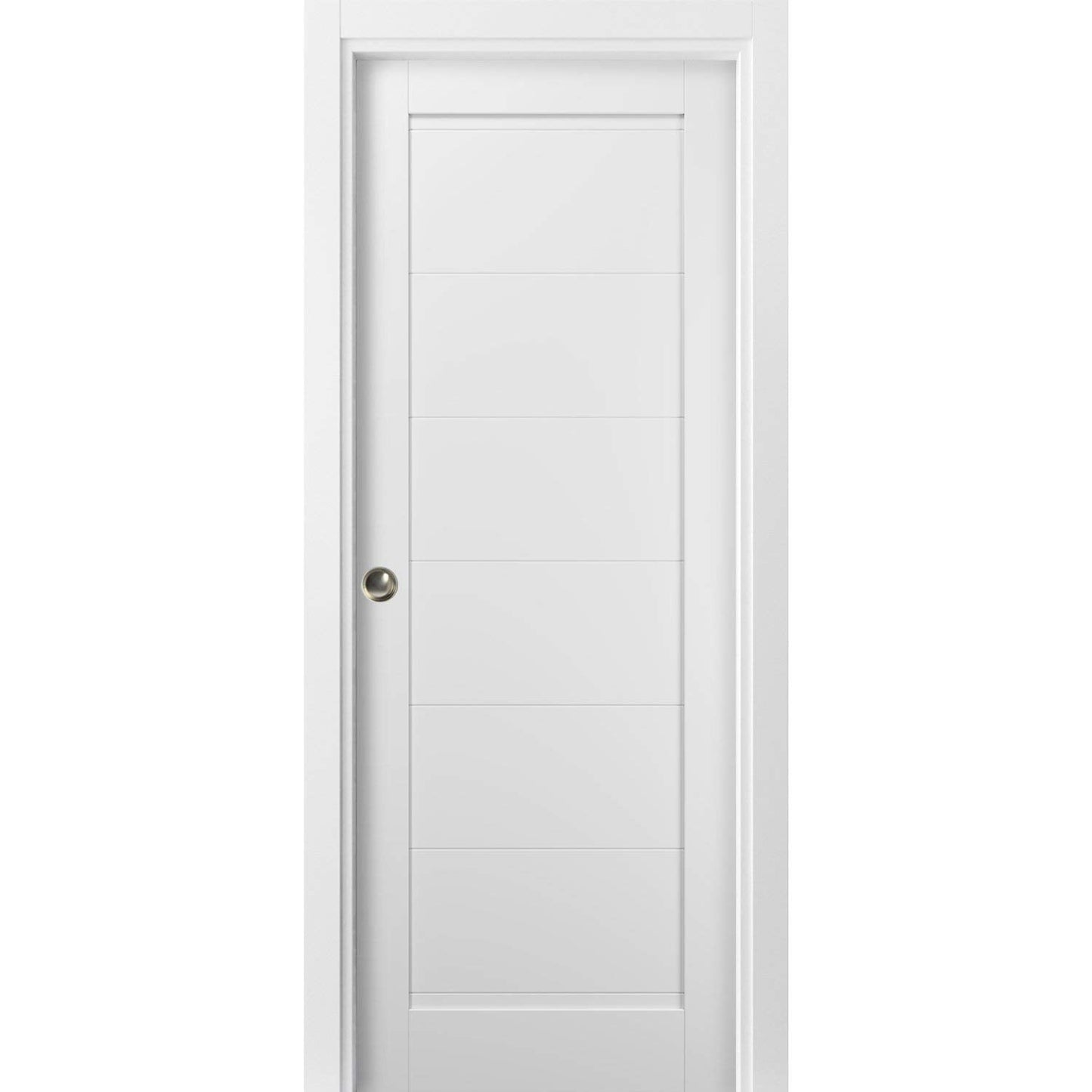SARTODOORS Quadro 4115 | Interior French Single Pocket Door, no Glass, MDF, 36x84, White, Modern Style | Hardware Included
