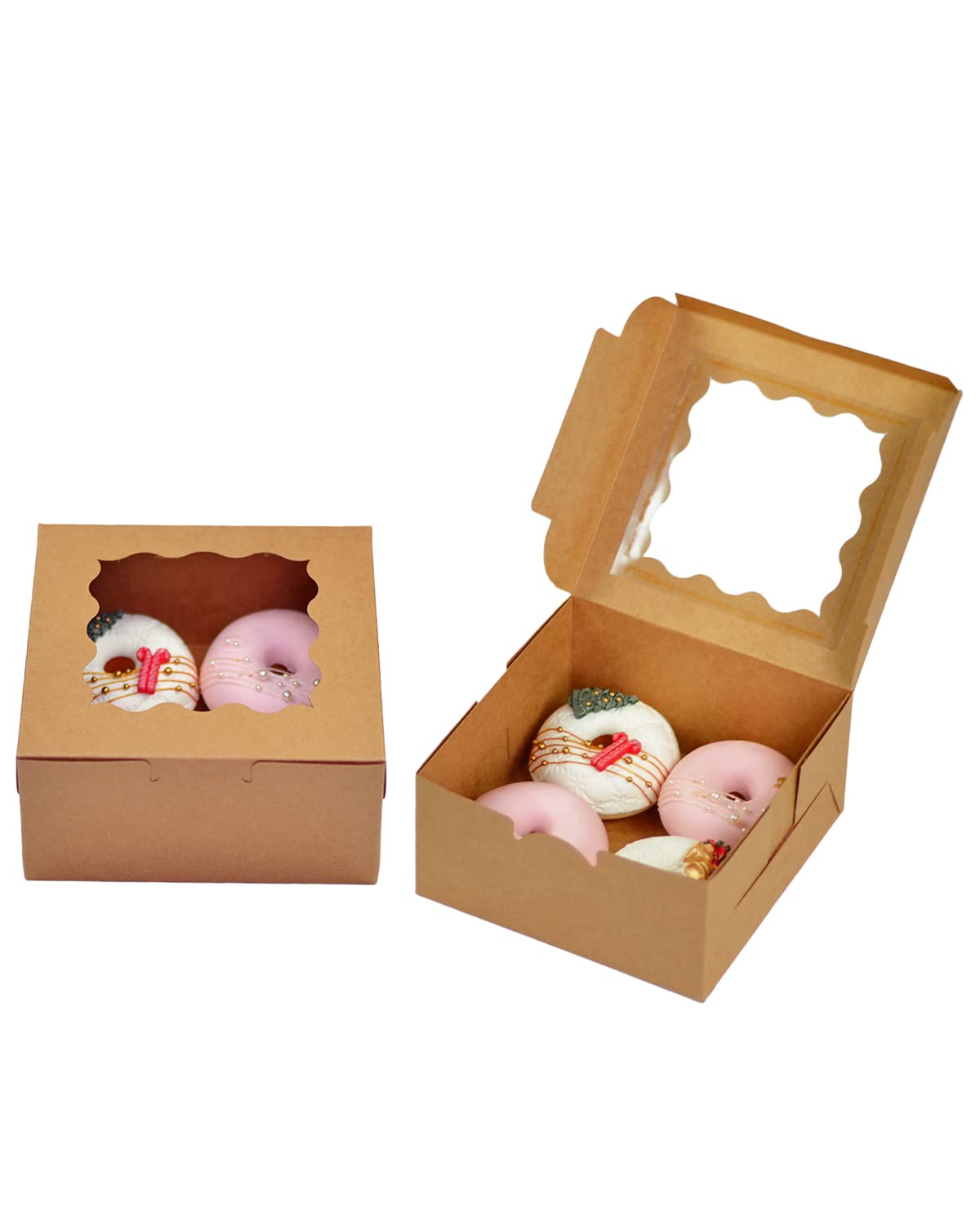 Bakepacker Brown 30-Packs Bakery Boxes with Window 6x6x3 inches Thick & Sturdy Macaroon Pastry Boxes Cookie Boxes for Bakerys