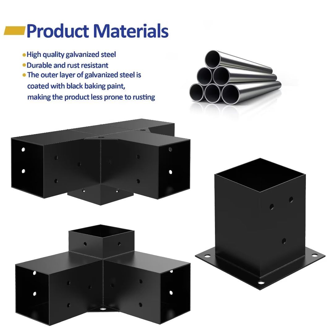 JEXALINE Pergola Kit for 4"x4" Lumber, Heavy Duty Pergola Brackets with 3-Way & 4-Way Corner Brackets, DIY Gazebo Kit for Outdoor Patio Backyard Garden, Fits Actual 3.6" x 3.6" Wood