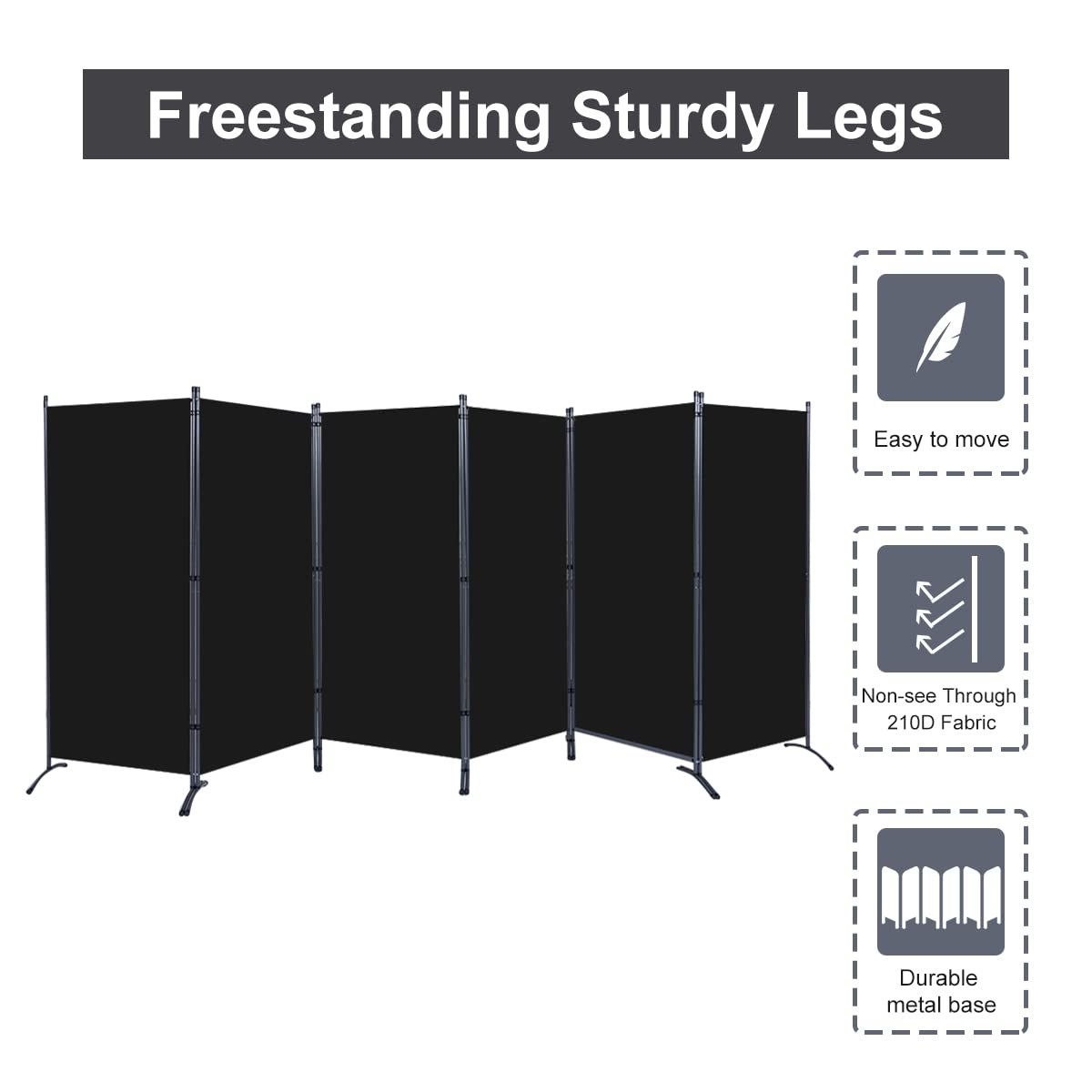JVVMNJLK Indoor Room Divider, Portable Office Partition Privacy Screen - 6 Panel Folding Wall for Room Separator, 204" W x 71.3" H, Black