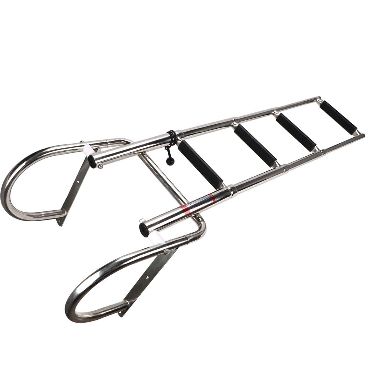 Pontoon Boat Ladder, Stainless Steel Folding Telescoping Rear Entry Inboard Ladder Heavy Duty Custom Swim Deck Ladder with More Wider Pedal and Handrails (4 Steps Ladder)