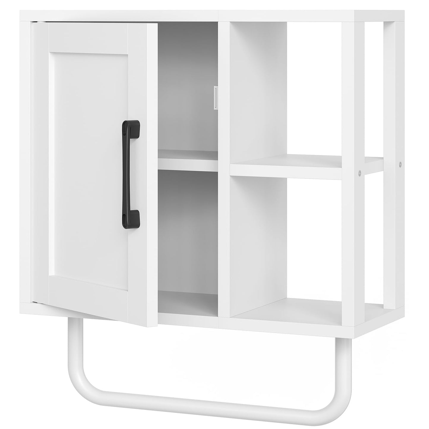 YATINEY Medicine Cabinet, Bathroom Wall Cabinet with Towel Bar, Over The Toilet Storage Cabinet with Adjustable Shelf and Open Partition, for Bathroom, Laundry Room, Living Room, Kitchen, White
