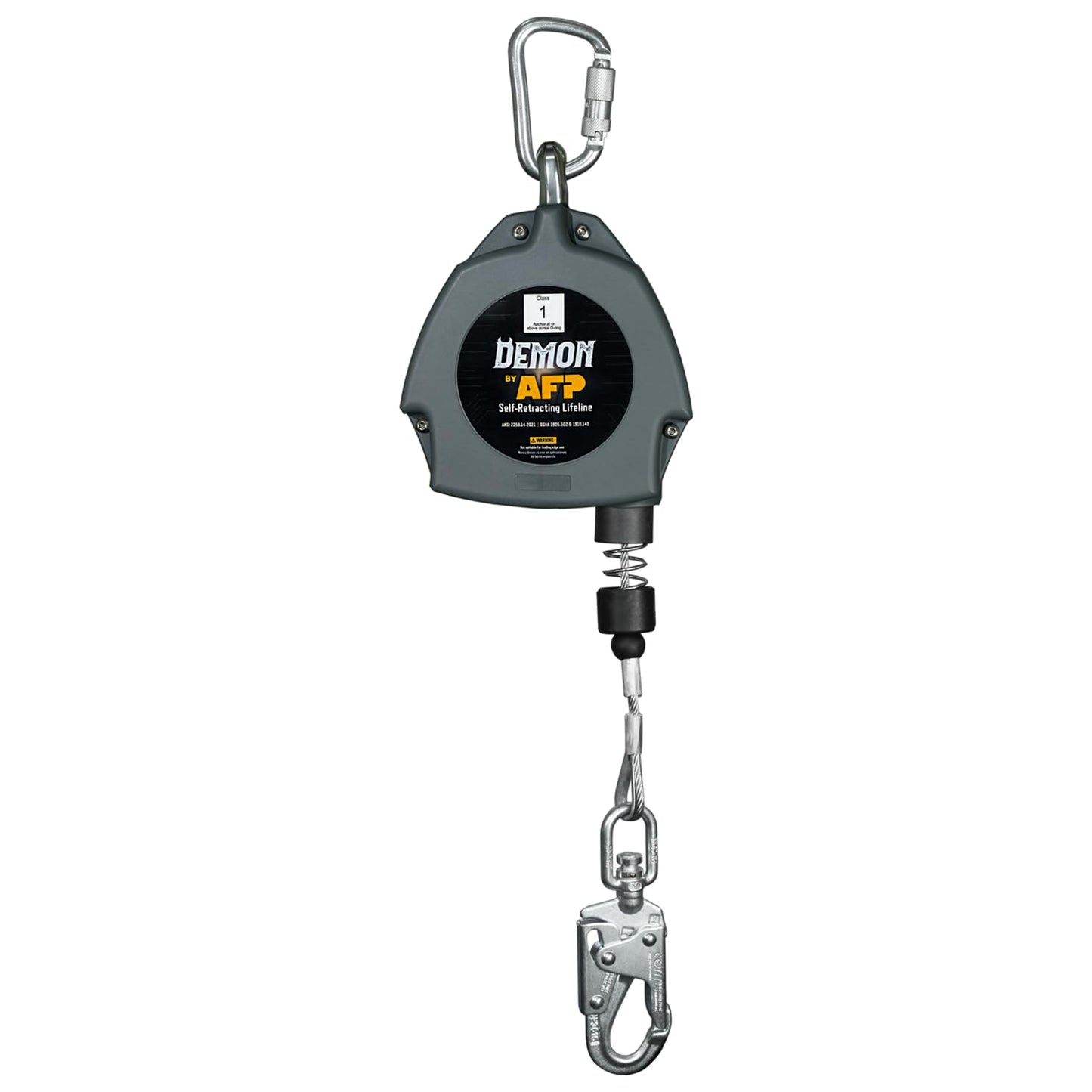 AFP Demon 30 FT Single Leg Self-Retracting Lifeline Cable Retractable | Steel Locking Snap Hook | Safety Yoyo | Fall Protection Arrest Limiter | Construction Industrial | OSHA & ANSI Rated SRL