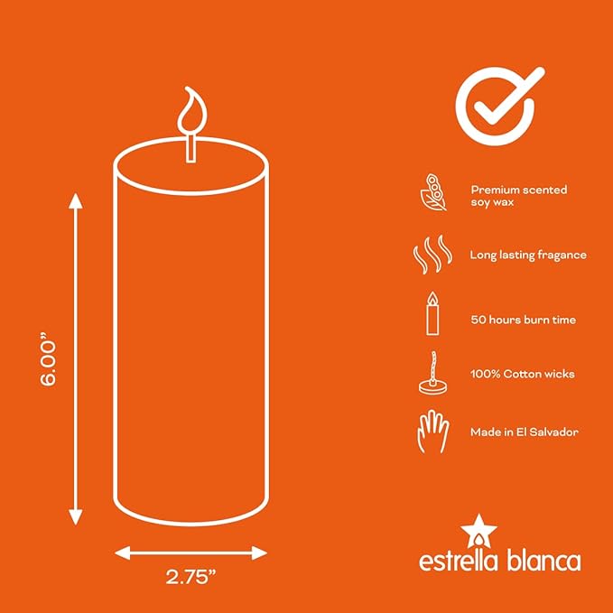 Peach Scented Light Orange Pillar Candles, 3x6 Inch Set of 3, Long Lasting Fall Candles for Home Decor, Thanksgiving Autumn Gifts for Women Men, Halloween, Holiday