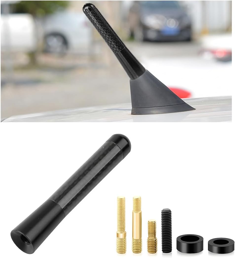 KVAEY 1.37" 4 2 3.14 Inch) Car Short Antenna, Stubby Aluminum Aerial Antenna with Screws & Rubber Gaskets, Shorty