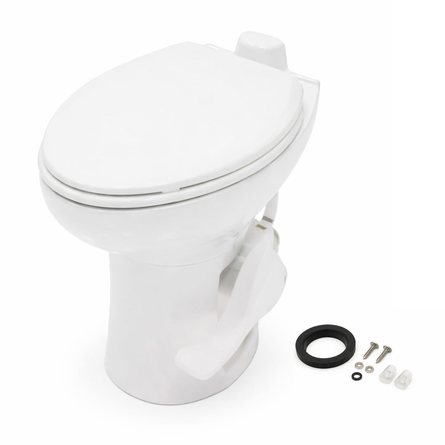 SEAFLO Porcelain RV Toilet with Elongated Bowl, 19” Residential Height, Gravity Flush, Foot Pedal Flush, Soft Close Seat, Easy Install, Camper Toilet, 4-Year Warranty, SFRTCH-02-01