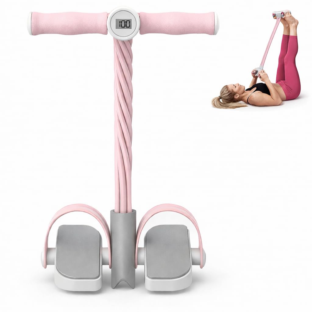 Hekisace Smart Foot Pedal Puller with Digital Counter, 6 Resistance Bands for Full Body Workout, Yoga, and Home Fitness