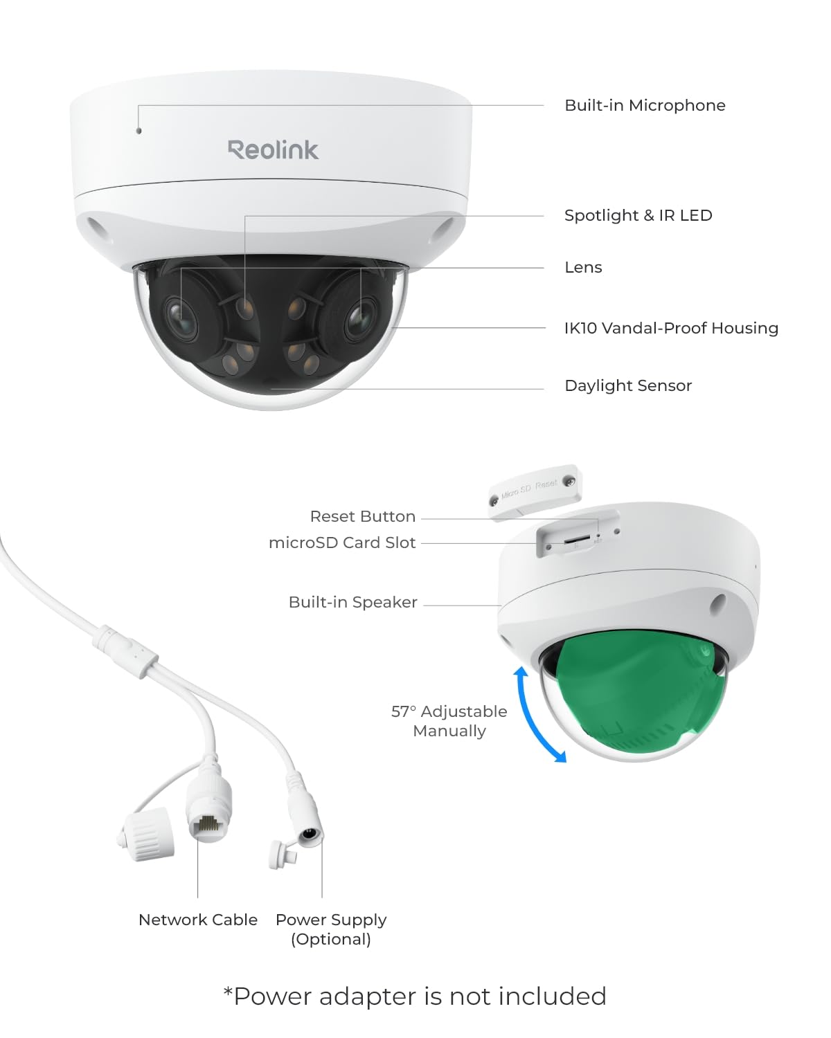 REOLINK 4K 8MP 180° Dual-Lens PoE IP Camera, IK10 Vandal-Proof, Person/Vehicle/Animal Detection, Spotlight Color Night Vision, 2 Way Talk, IP67 Weatherproof, No PT Supported, Duo 2V PoE
