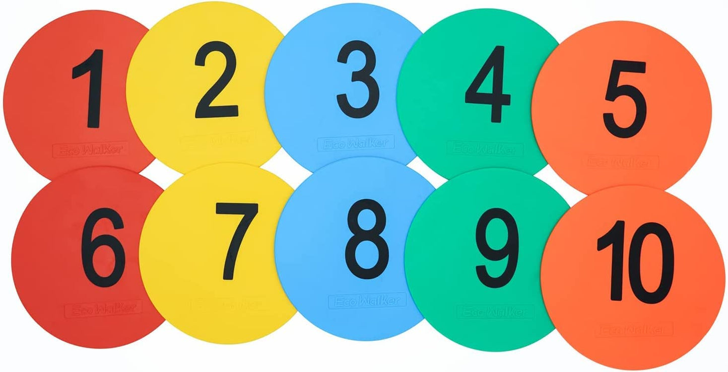 Eco Walker 6inch Numbered Spot Markers Flat Floor Spot Non-Slip TPE Material Waterproof for Field and Court Marking Fitness Agility Training Sports Games and Exercises (Multi)