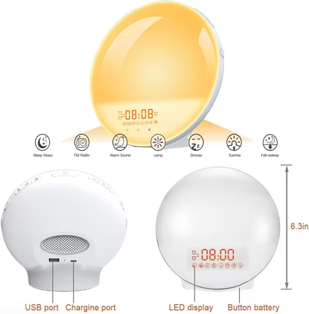 YOVDA 7 Dimmer, Sunrise Alarm Clock Radio for Bedrooms with Color Night Light, Dual Alarm, White Noise Sound Machine