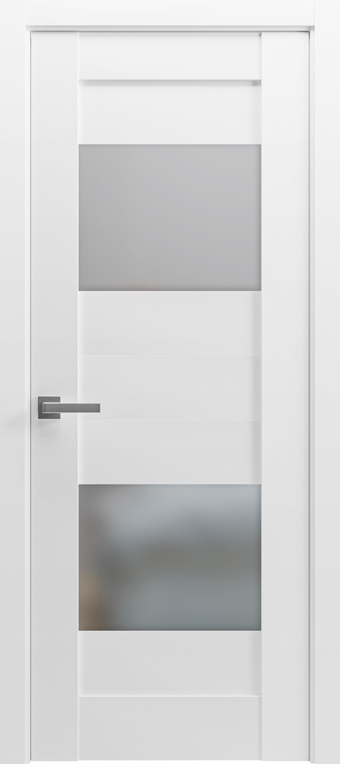 VDOMDOORS Solid French Door Opaque Glass 2 Lites 30x84 inches/Sete 6222 White Silk/Single Regular Panel Frame Handle/Bathroom Bedroom Modern Doors