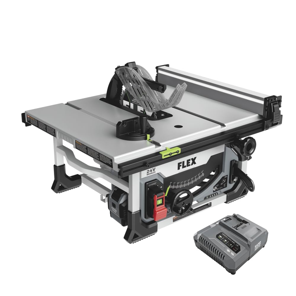 FLEX 24V Brushless Cordless 10-Inch Table Saw Kit with 10.0Ah Stacked Lithium Battery and 280W Rapid Charger - FX7221-1J