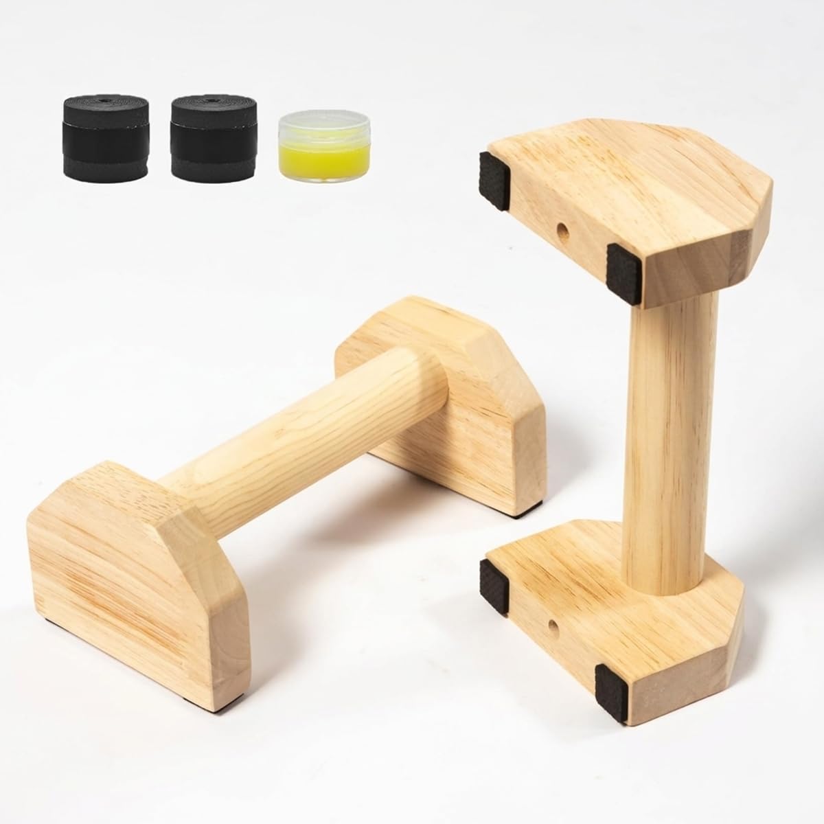Trlakepreble Wooden Parallettes Push Up Bars, Anti-Slip Push-Up Handles, Mini Handle Pumps, Dip Station Dip Bar, Handstand Bars for Calisthenics and Fitness（log）