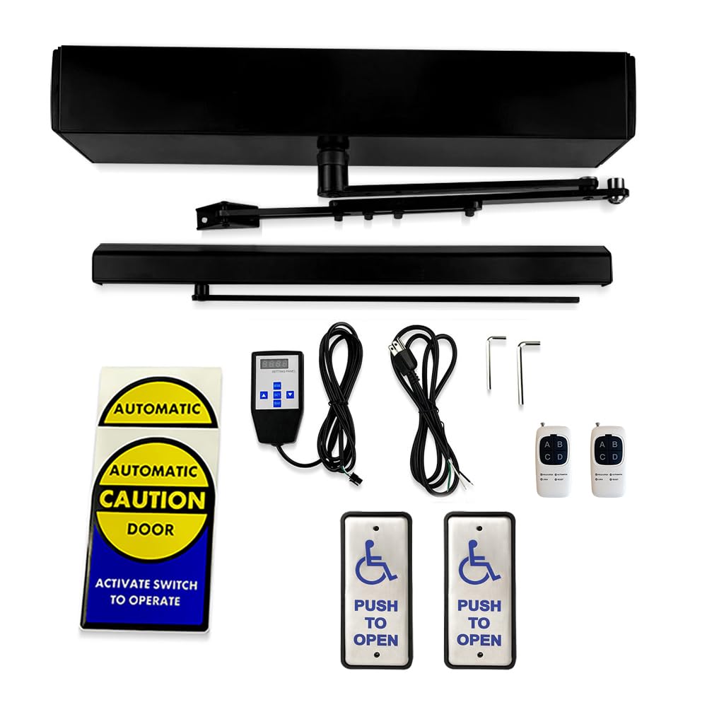Olideauto Black Automatic Swing Door Handicap Door Opener Olide-120B with 2PCS Wired Slim Handicap Push Buttons Olide-515