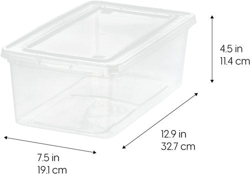 IRIS USA Storage Bins - 12-Pack 6 Quart Crystal Clear Stackable Containers for Shoes & Classroom Organization - BPA-Free