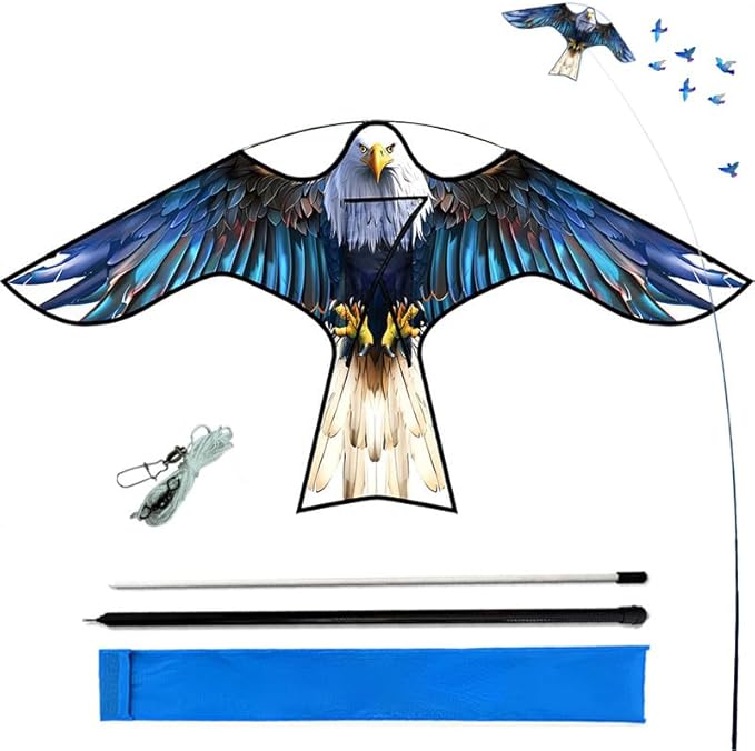 HENGDA KITE Bird Hawk Flying Kite with Pole Crops Farm Protector Bird Scarer Flying Kite with 4m Pole Blue