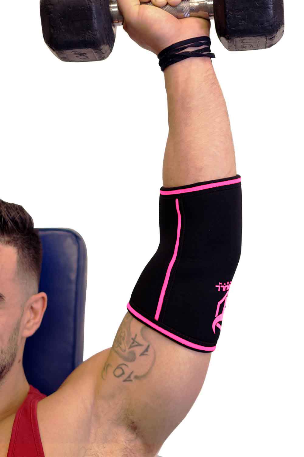 Elbow Sleeves 5mm (1 Pair) - High Performance Elbow Sleeve Support for Weightlifting, Weight Training & Powerlifting - Best Compression Straps - for Men and Women (Small, Black/Pink)