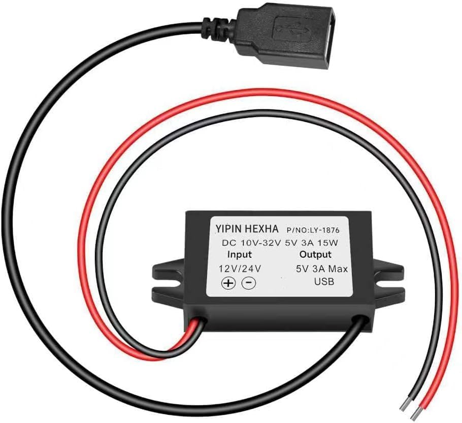 YIPIN HEXHA DC12V/24V 5V 3A 15W to USB Converter Buck Module Power Adapter DC Power Adapter Converter Buck Regulator