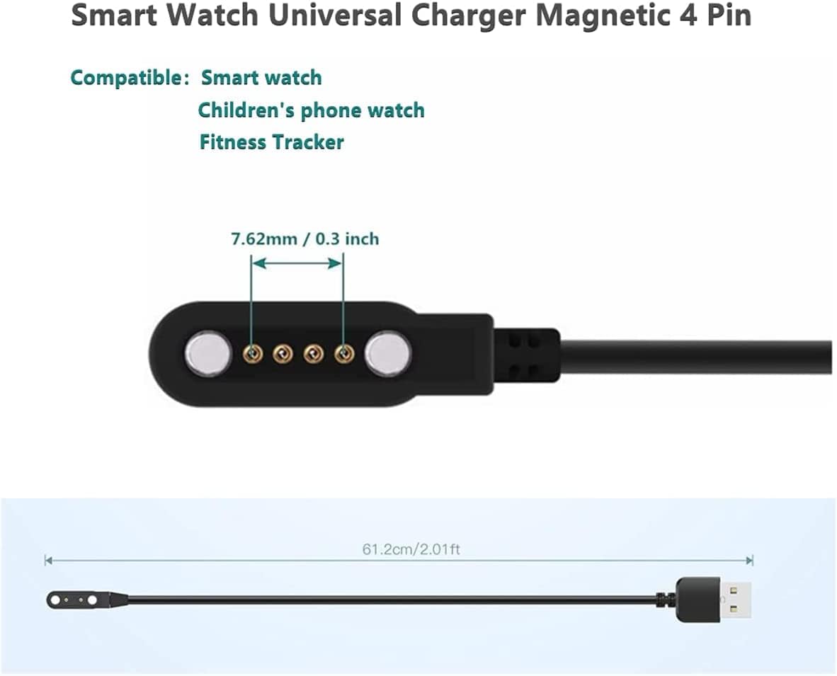 BaiWeiDun 4 7.62 mm Smart Watch Charger Cable, Universal Magnetic SmartWatch Accessories Charger Cable Pin Cord