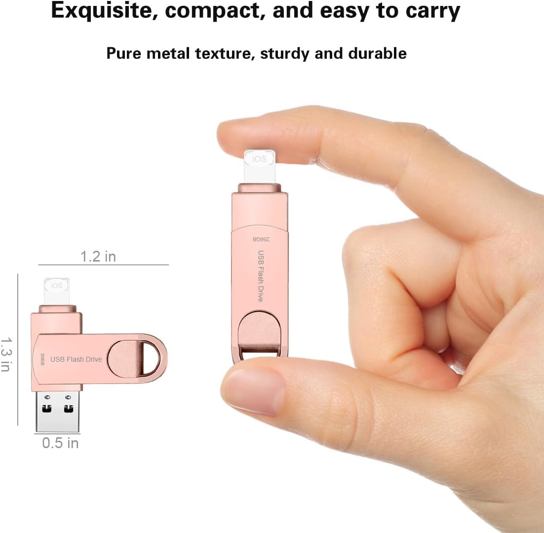 DEZOBYTE USB3.0 256GB 2in1 MS02 Flash Drive Phone Photo Stick for i Phone Android USB C and Computer Pink