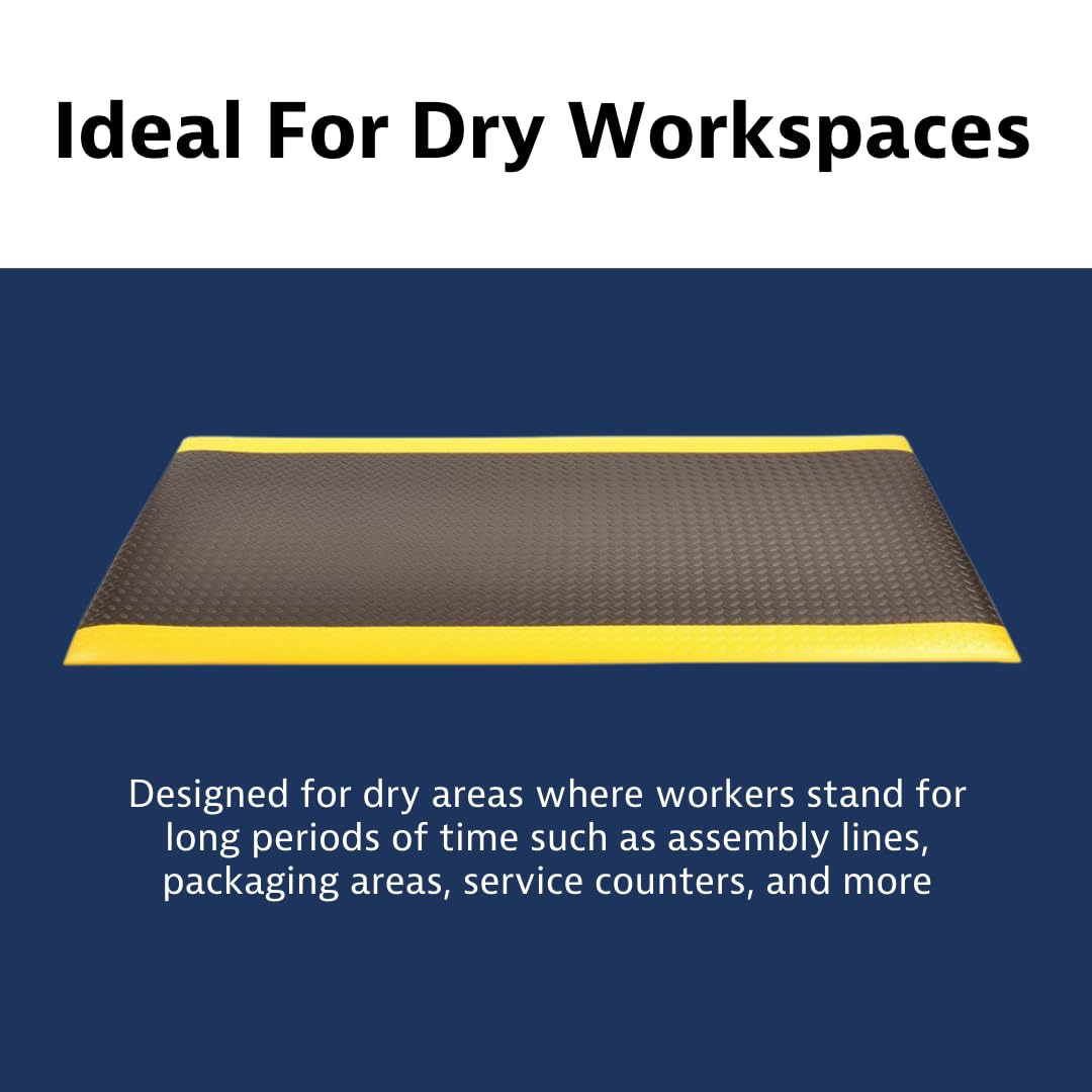 NoTrax 418 Diamond Tred™ 3' x 12' x 3/8" Anti Fatigue Mat, Enhanced Slip Resistance with Beveled Edges and Diamond Surface, Ideal for Industrial and Commercial Workplaces, Black/Yellow, 418S2312BY