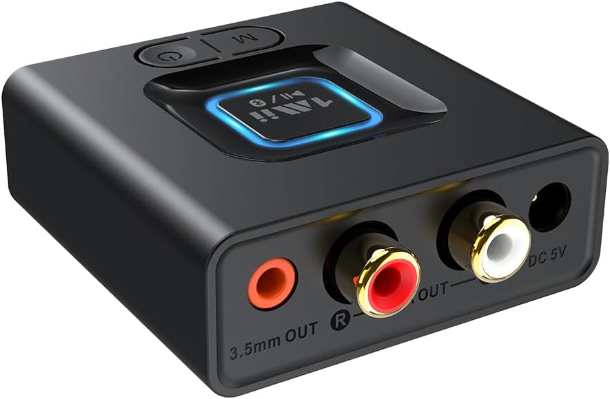 1Mii 5.1 3.5mm 12hrs Bluetooth Receiver for Home Stereo, Bluetooth Audio Adapter with RCA, Wireless Hi-Fi Music