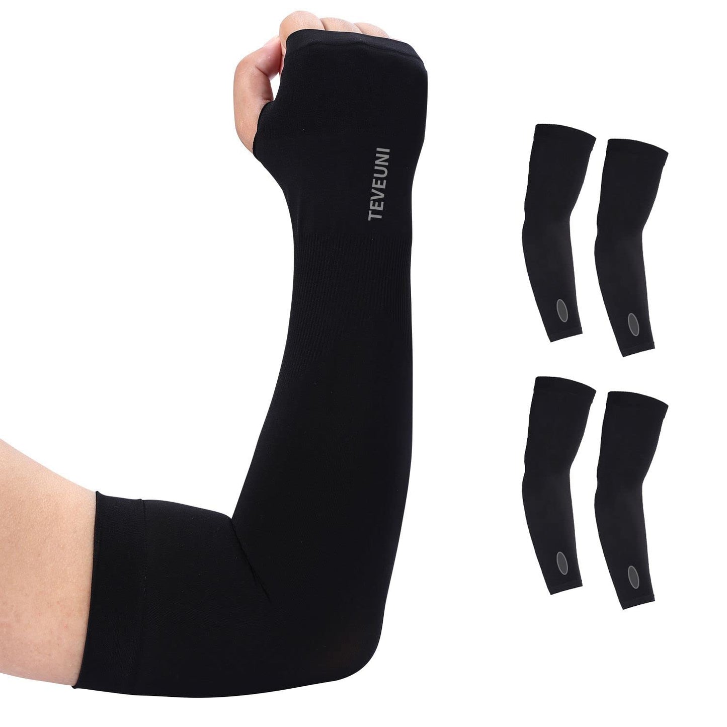 TEVEUNI 2Pairs Arm Sleeves for Women Men with Hand Cover Compression Arm Sleeve Tattoo Cover Up Sleeves to Cover Arms Women's Warm & Cooling Arm Warmers
