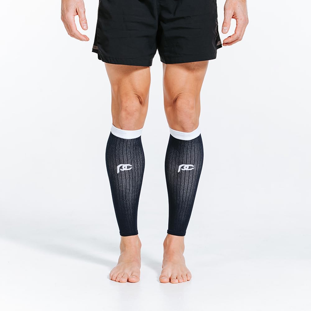 ProCompression Compression Calf Sleeves for Men & Women - Shin Sleeves for Shin Splint Relief, Travel, and Running Support - Navy Over White (Small/Medium)