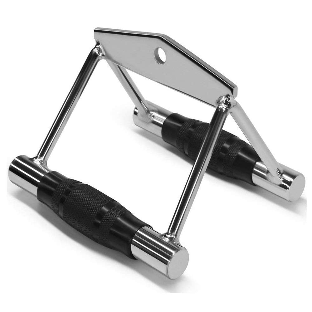 FITNESS MANIAC Home Gym Cable Attachment Handle Machine Exercise Chrome PressDown Combo Set (Double D Rubber)