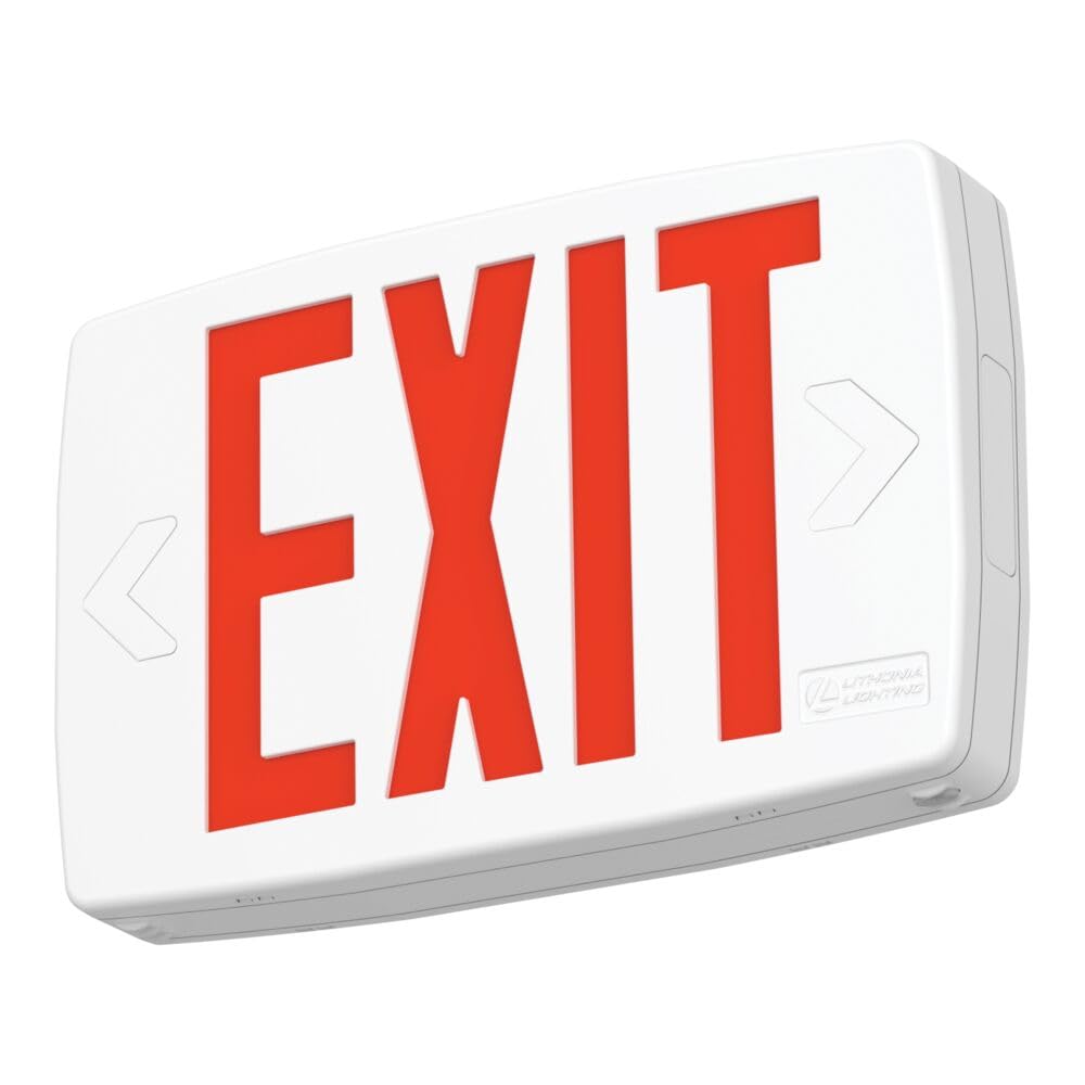 Lithonia Lighting Quantum LED Exit Sign, Dual Sided Emergency Exit Sign, Selectable Red and Green Colors, Pop-Out Chevrons, AC or Battery Backup, High Output Battery, White (LQM S W RG MVOLT EL HO M6)