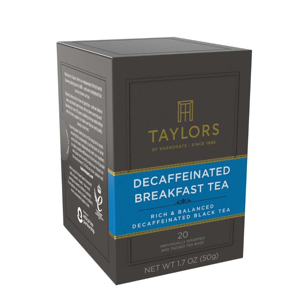 Taylors of Harrogate Decaffeinated Breakfast Black Tea - Rich & Balanced Flavor | 20 Individually Wrapped Bags