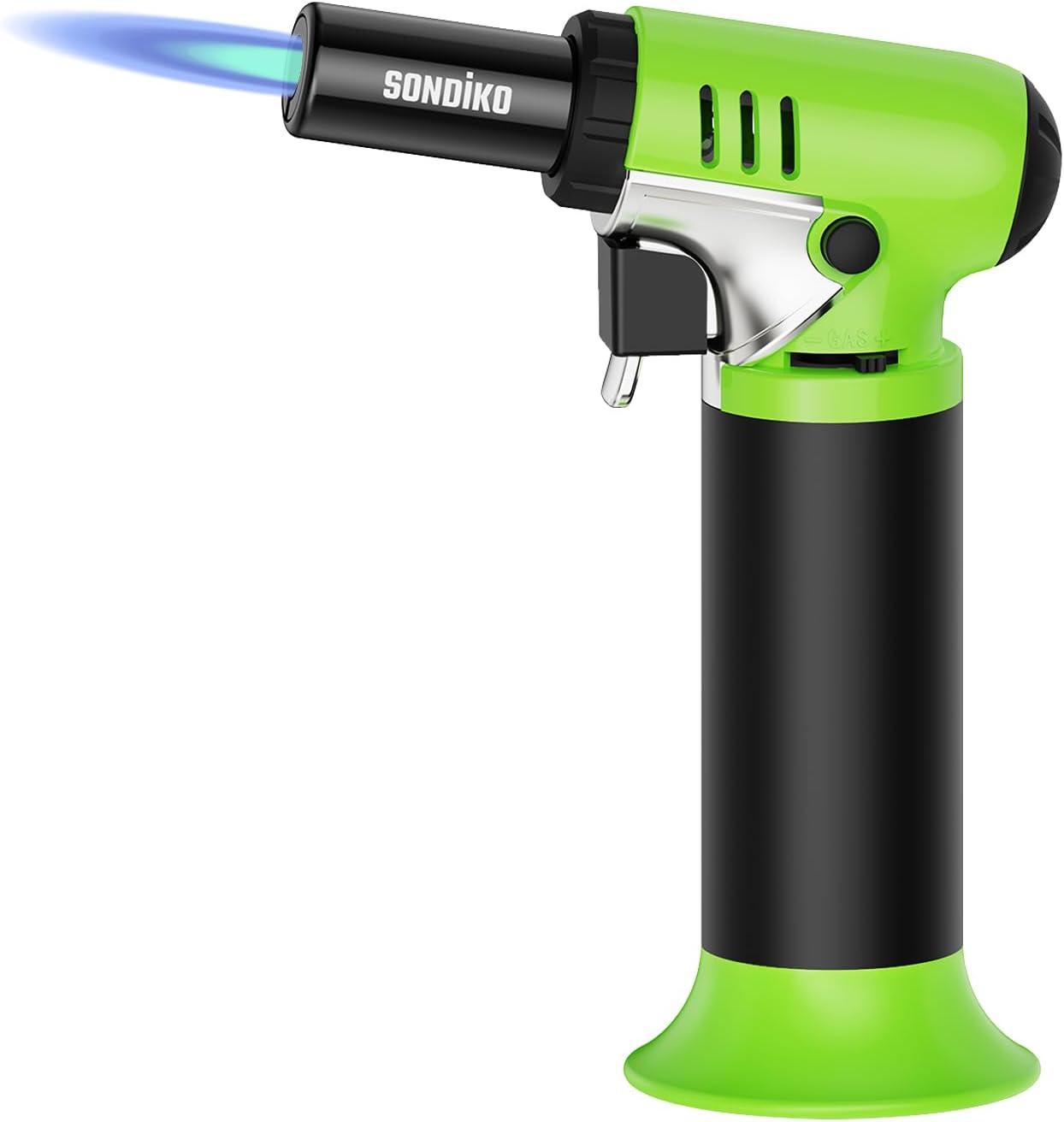 Sondiko Butane Torch - Refillable Soldering Lighter with Adjustable Flame & Fuel Gauge | Green & Black