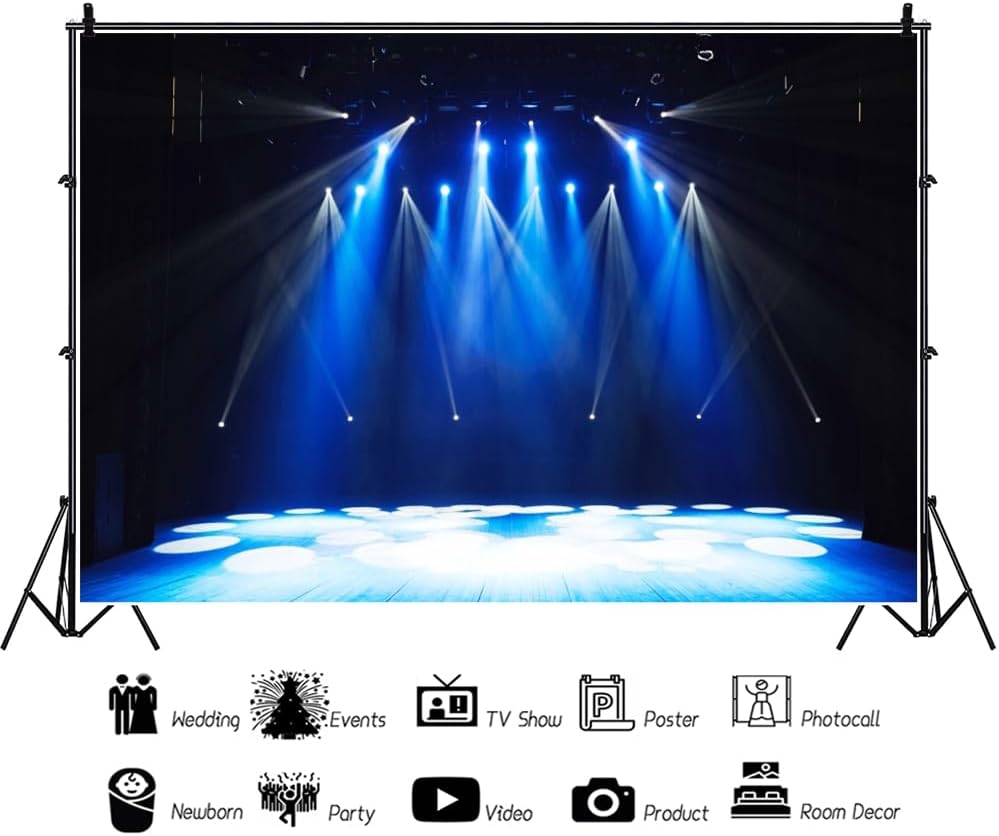 Leowefowa 12x6ft Vinyl Stage Concert Backdrop Spotlight Lights Night Club Photo Background Let's Glow Crazy Theme Party