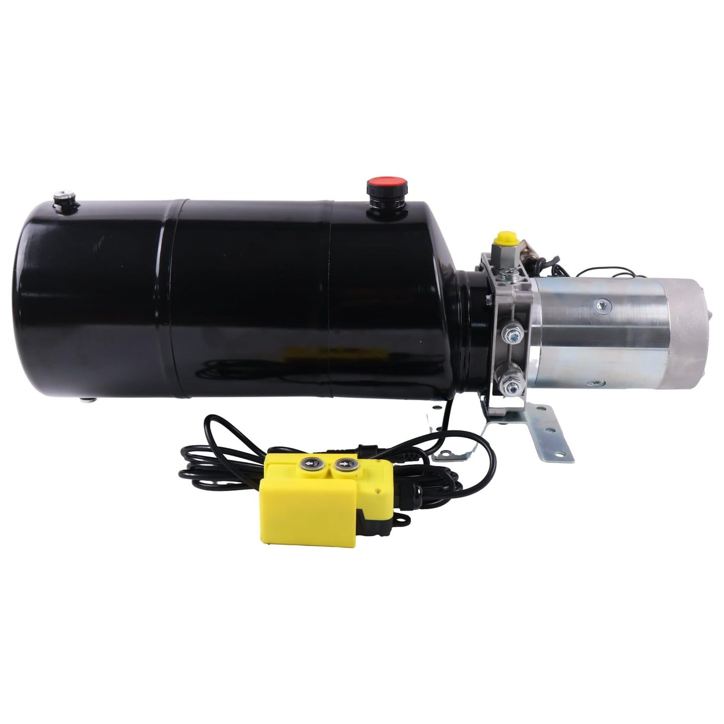 Solarhome 12V DC Single Acting Hydraulic Power Unit 1.6KW 2600PSI 1.1GPM Steel Tank 12 Quart(3 Gal) with Remote Control 8Ft Long Flange with 4 Holes Through SAE 8 Ports