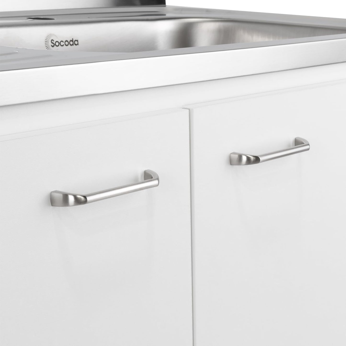 Tuhome Napoles Utility Sink Base Cabinet with Integrated Stainless Steel Countertop, Freestanding Cabinet with Double Doors, Interior Shelf for Laundry Room, Utility Room, Mudroom or Kitchen