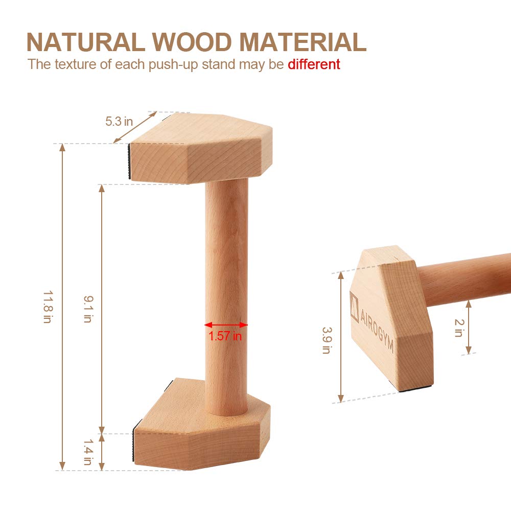 Push-up Stand, 2 PCS Wood Pushup Bars Non-Slip Base Exercise Home Workout Equipment, 30CM Wooden Parallettes Handle Stands Grip for Men Strength Training, Planks Calisthenics