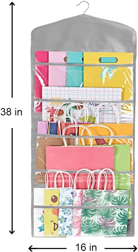 ProPik Gift Bag Storage Organizer - Double-Sided with Multiple Pockets | 38 x 16 Inch PVC (Gray)