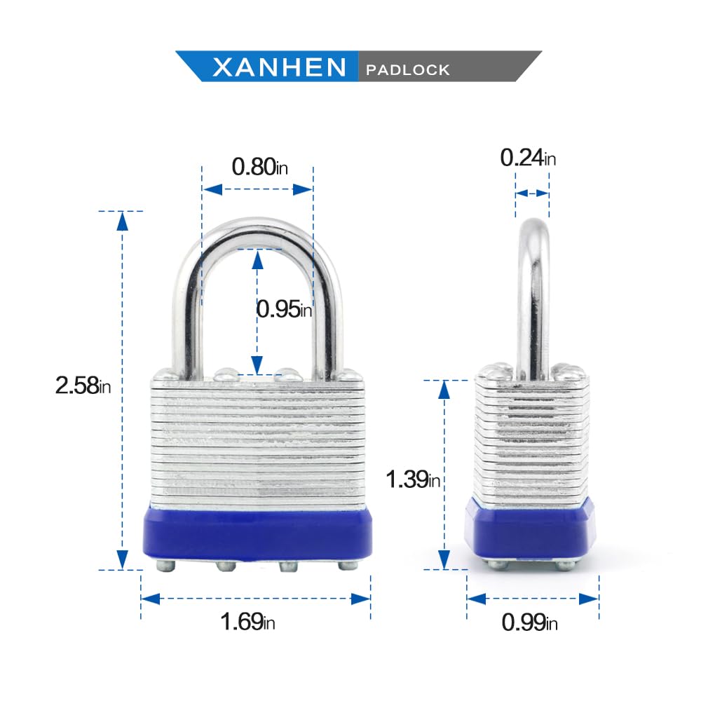XanHen Keyed Alike Laminated Steel Padlocks, Standard Shackle, for Hasp, Shed, Fence, Storage Locker, School, Gym (100 Pack)