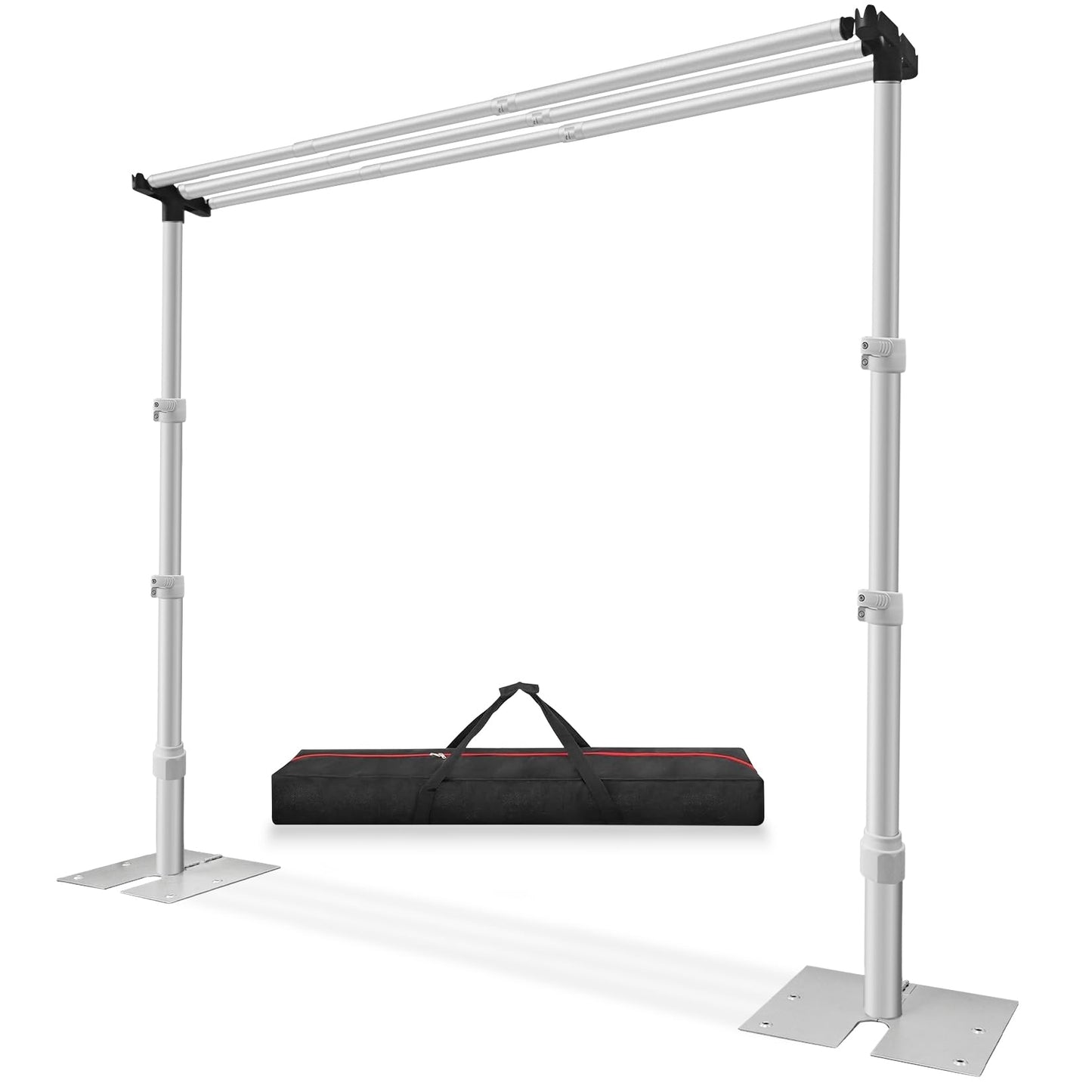 Jiang&Rong 10x10Ft Three Crossbar Backdrop Stand - Heavy Duty Adjustable Metal Frame with Drape Kit, Photographic Studio Backdrop Stand for Wedding, Birthday Party, Banquet Decorations, Events
