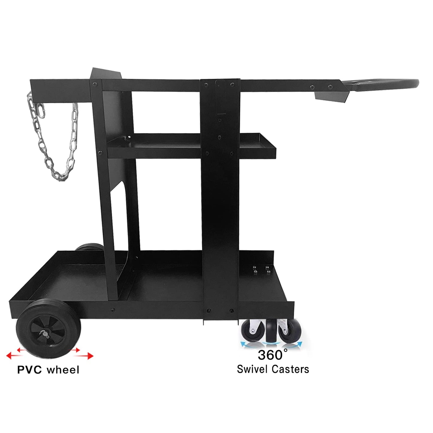 Foxngear Heavy Duty Welding Cart for TIG MIG Welder Plasma Cutter, Large 3-Tier Welder Cart with Gas Bottle Storage, Swivel Caster Wheels, Steel, Black