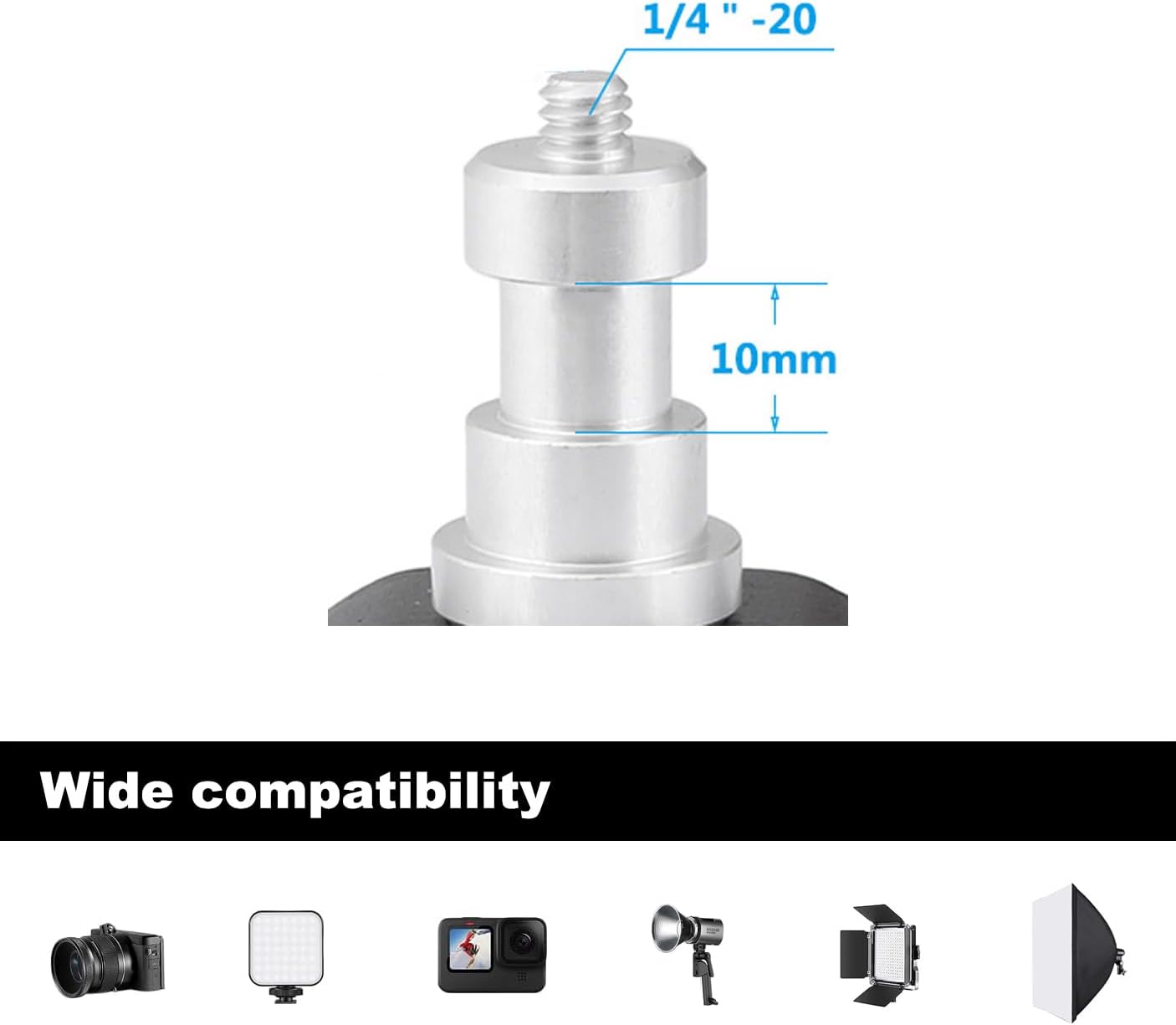 2-Pack 5/8" 1/4" T-Type Wall Ceiling Mount Light Stand Stud with Thread Anchor for Studio Lighting