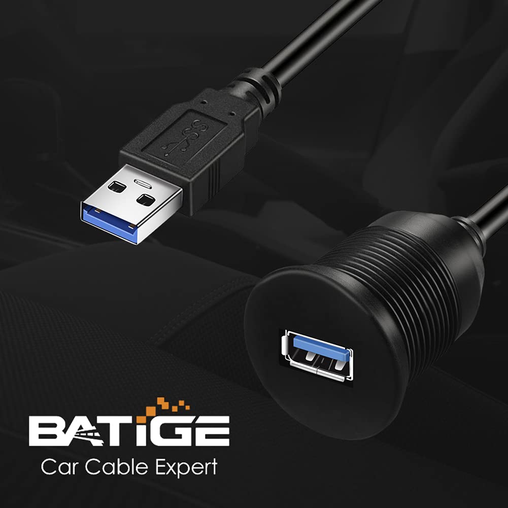 3.0 1ft BATIGE Single Port USB Male to Female AUX Car Mount Flush Cable Waterproof Extension for Car Truck Boat