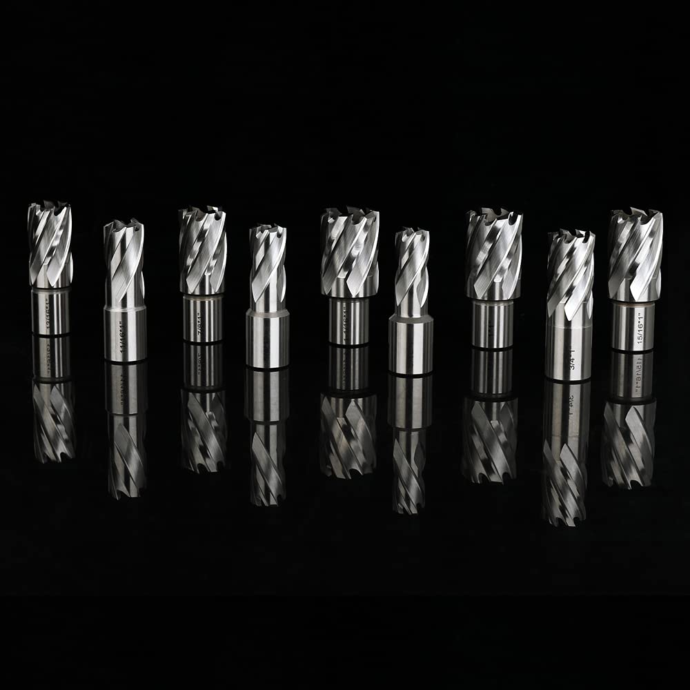 OSCARBIDE Annular Cutter Set 13pcs,1" Cutting Depth,3/4" Weldon Shank, 7/16 to 1-1/16 inch Cutting Diameter Mag Drill Bits for Magnetic Drill Press with 2 pcs Pilot Pins