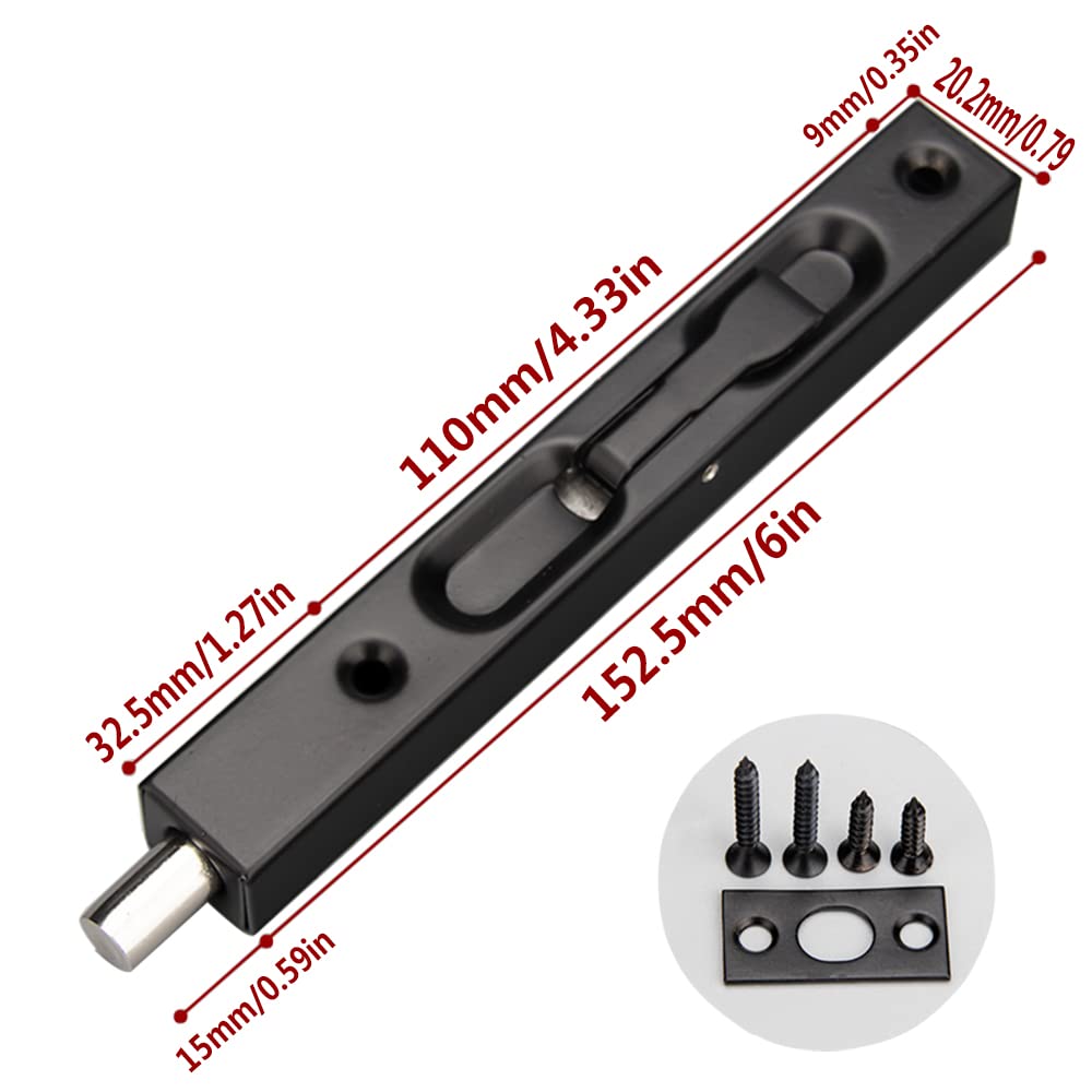 WANLIAN 6 inch Door Bolts,Door Slide Bolt Lock Door Flush Bolt Security Latch Bolt with Powerful Spring, Security Guard Lever Action Door Flush Bolt Latch for Bedroom,Cupboard(2pcs)