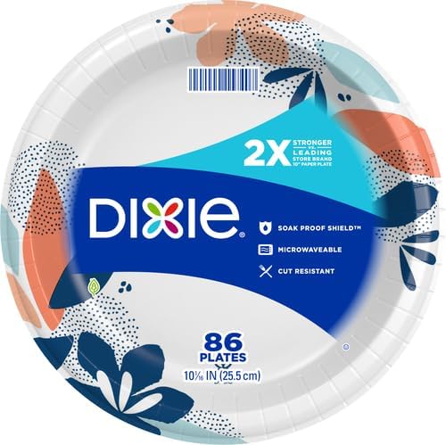 Dixie Paper Plates - 10 Inch, 86 Count Pack of 2 | Microwave-Safe & Soak-Proof | Cut Resistant