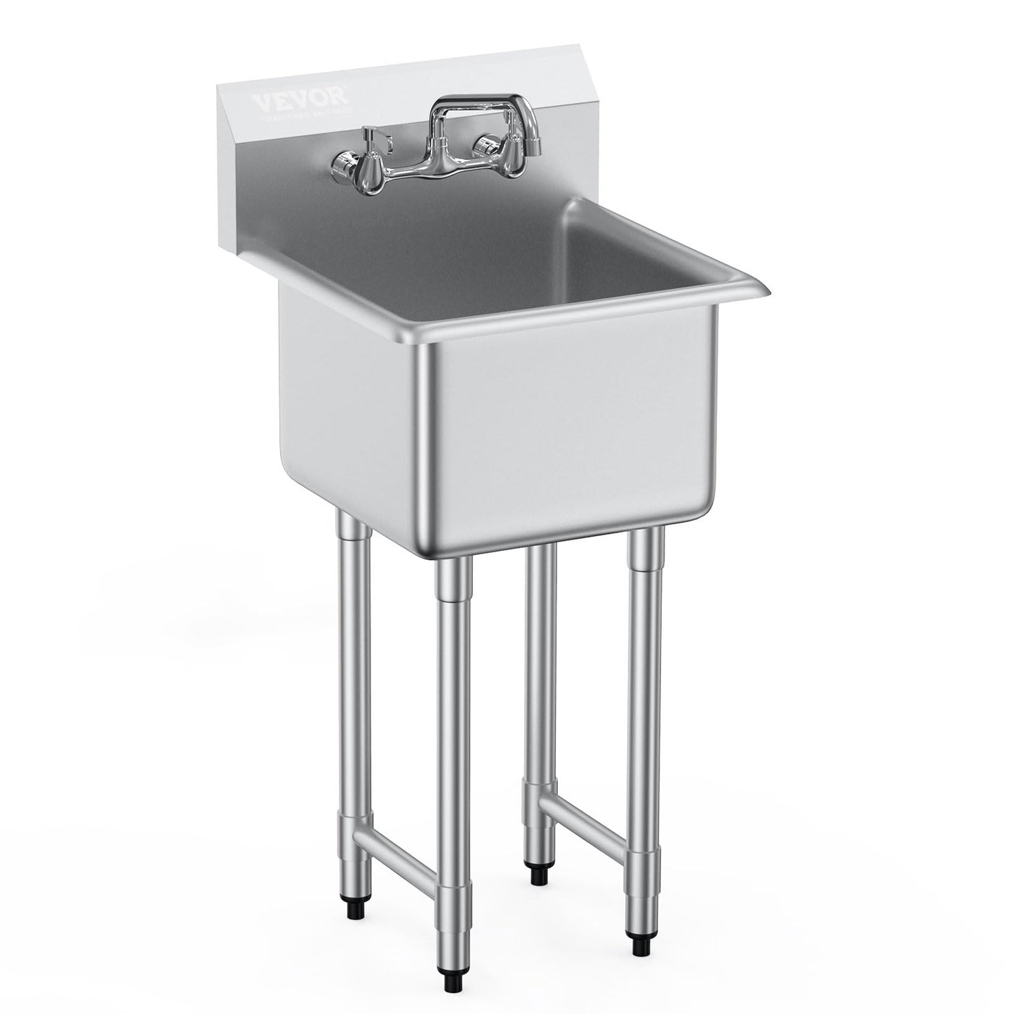 VEVOR Stainless Steel Prep & Utility Sink, 1 Compartment Free Standing Small Sink Include Faucet & legs,commercial Single Bowl Sinks for Garage, Restaurant, Kitchen, Laundry
