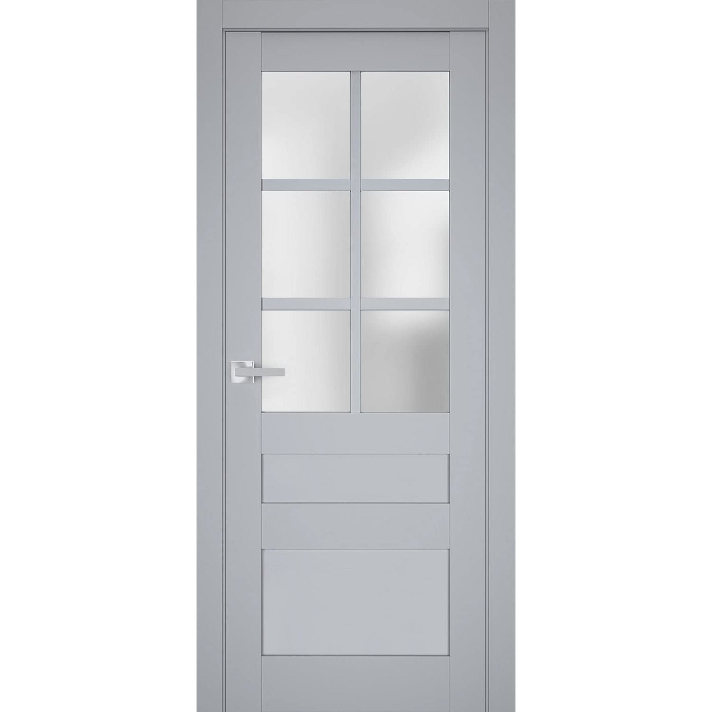 Sartodoors VEREGIO 7339 | 36 x 80 | Matte Grey Interior Single Swing Door with Frosted Glass | Solid Wood Door in Classic French Style | Hardware Included